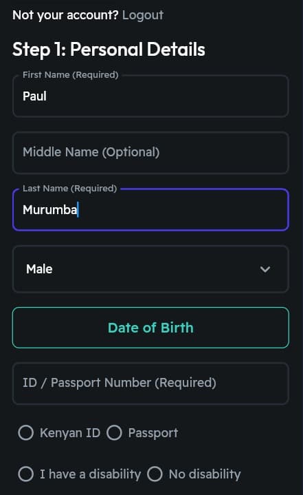 Application Form Step 1